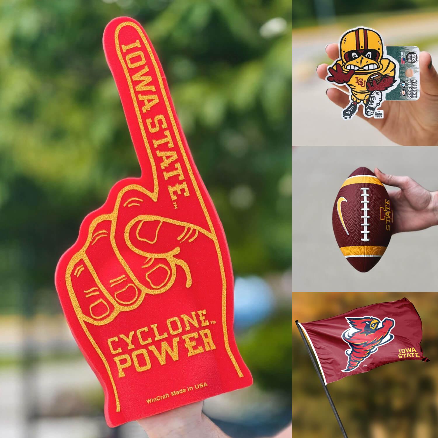 A photo showing Iowa State mini and midi helmets
